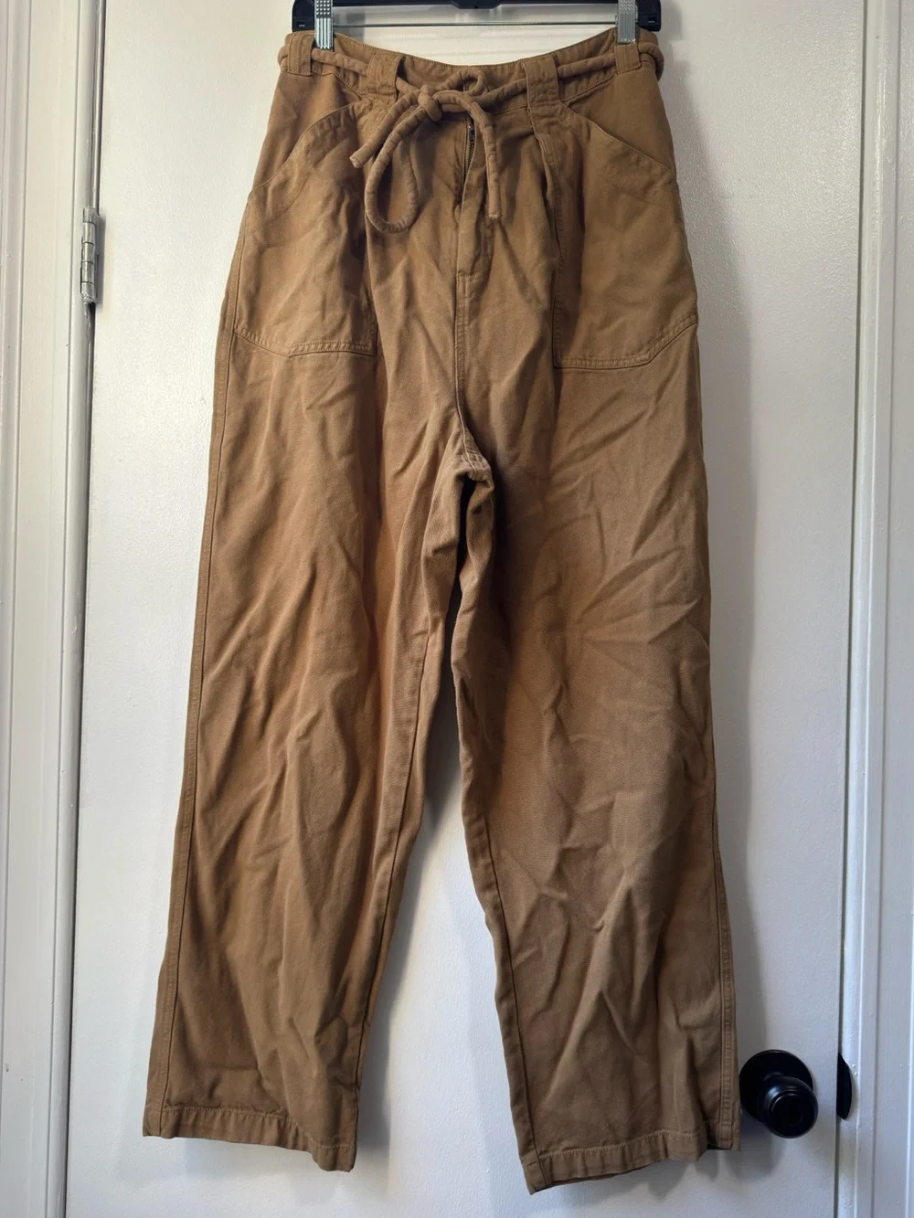 Free People Cropped Drawstring Utility Pants in Camel
